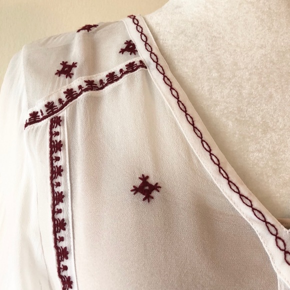 Aqua Boho Embroidered Flare Sleeve Peplum Top - Picture 5 of 12